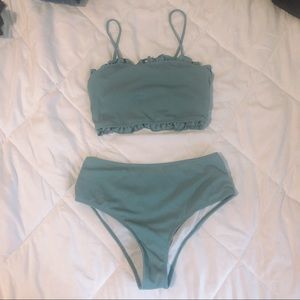 Shein teal ribbed bikini set